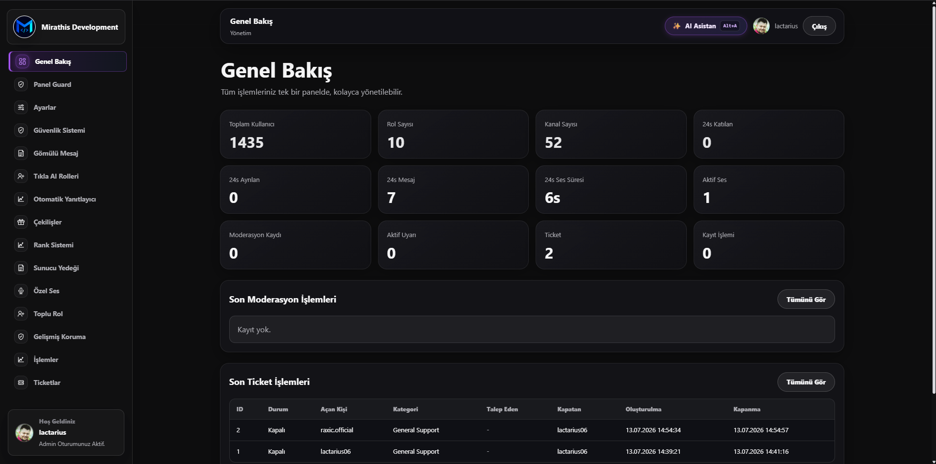 Discord Bot Satın Al - Web Panelli Moderasyon Botu | Lactify Software